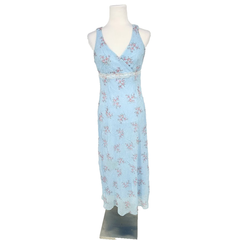 Vintage B Moss Y2K Babydoll Maxi Dress Size 6 Petite Floral Fairy Feminine Blue